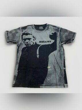 Steve McQueen Bullitt T-Shirt Size Large AOP Promo Tee Black Grey All Over Print